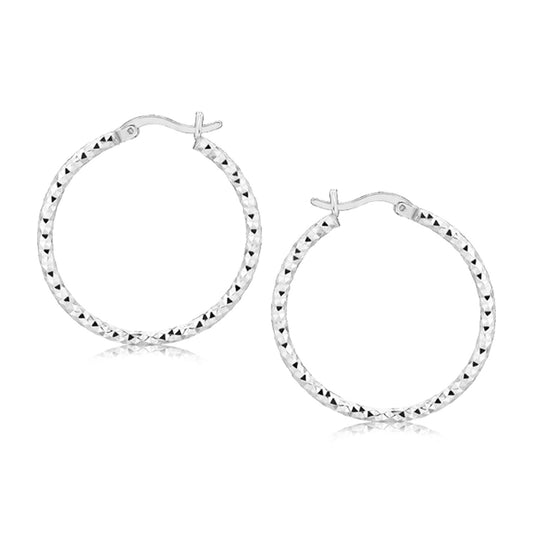 Sterling Silver Faceted Motif Hoop Earrings with Rhodium Plating(2x25mm) - The Best Accessory