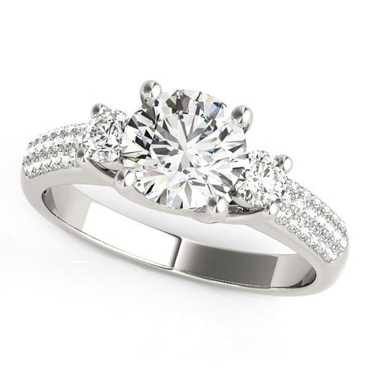 14k White Gold 3 Stone Pave Set Band Diamond Engagement Ring (1 7/8 cttw) - The Best Accessory