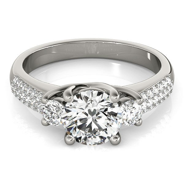 14k White Gold 3 Stone Pave Set Band Diamond Engagement Ring (1 7/8 cttw) - The Best Accessory