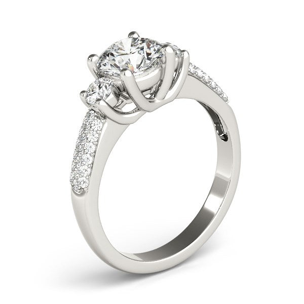 14k White Gold 3 Stone Pave Set Band Diamond Engagement Ring (1 7/8 cttw) - The Best Accessory