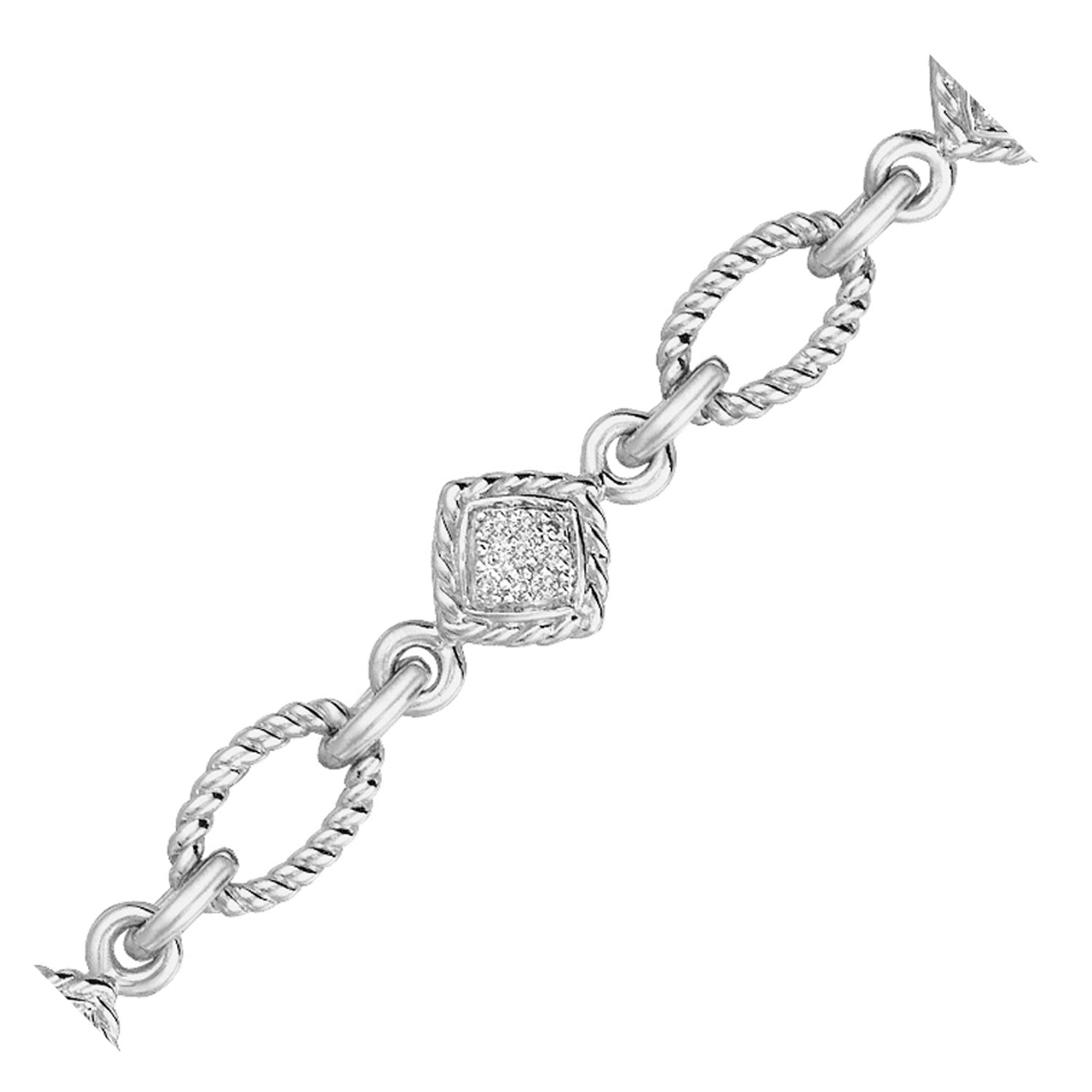 Sterling Silver Cable Oval and Square Link Bracelet with Diamonds (1/4 cttw) - The Best Accessory