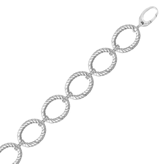 Sterling Silver Rhodium Finished Diamond Accented Cable Oval Bracelet (12.70 mm) - The Best Accessory