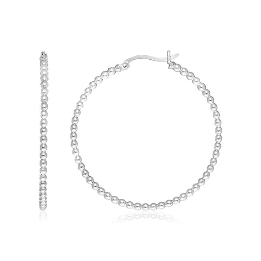 Sterling Silver Round Hoop Earrings with Beaded Texture - The Best Accessory