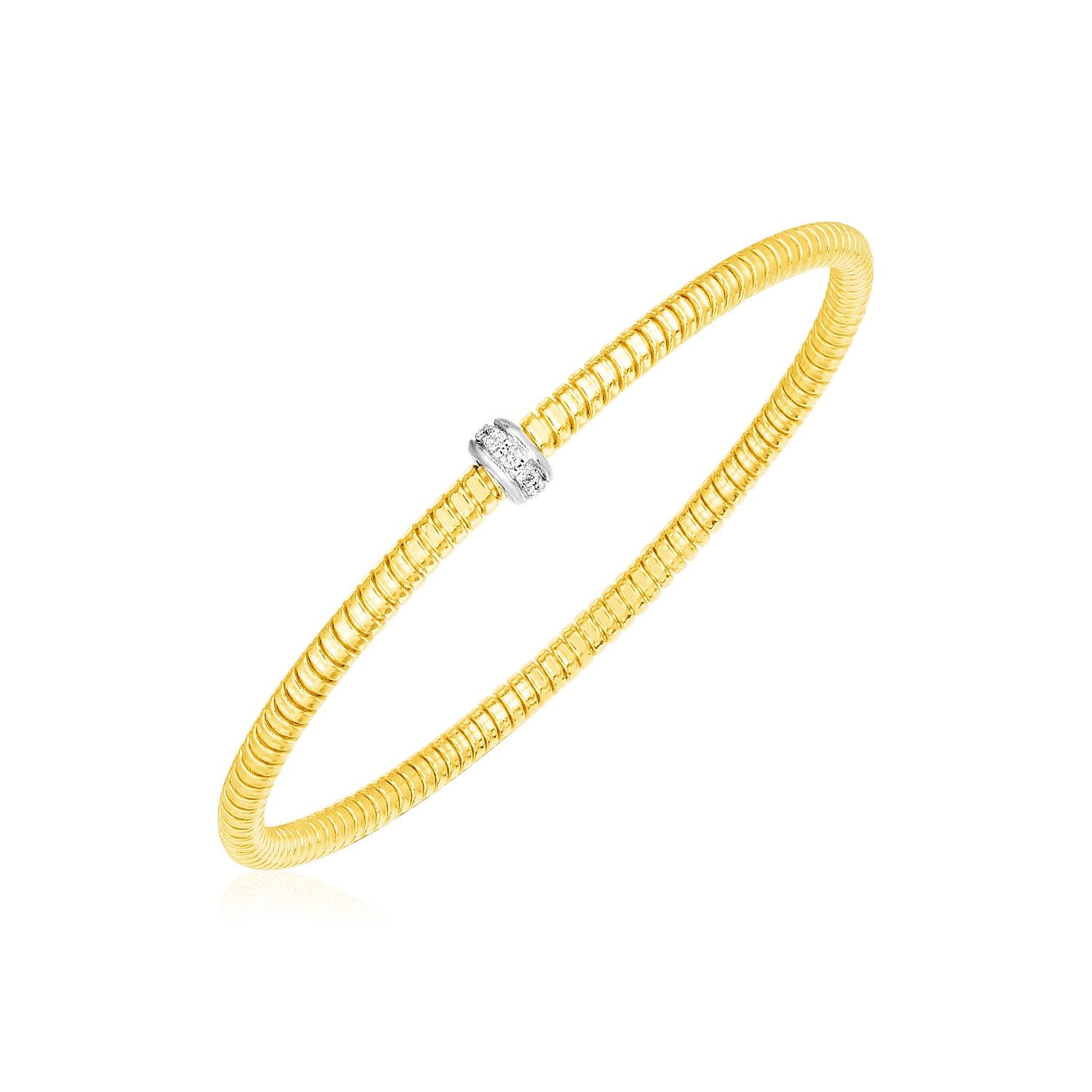 14k Yellow Gold Stretch Bangle with Diamonds (3.00 mm) - The Best Accessory