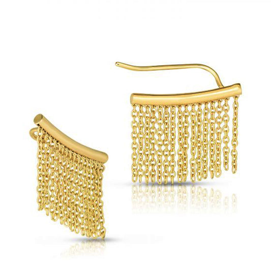 14k Yellow Gold Ear Climber Earring with Fringe Chain Links - The Best Accessory