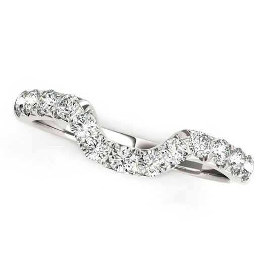 14k White Gold Curved Design Pave Diamond Wedding Ring (1/6 cttw) - The Best Accessory