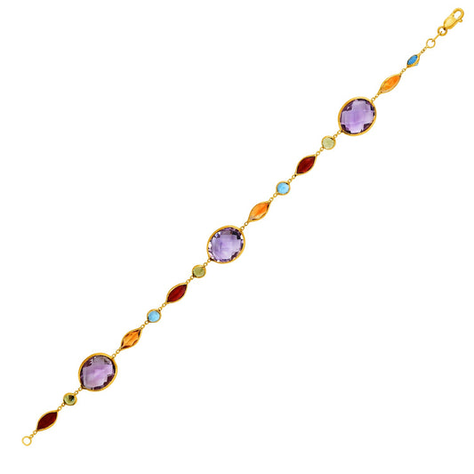 14k Yellow Gold Bracelet with Multi-Colored Stones (1.00 mm) - The Best Accessory