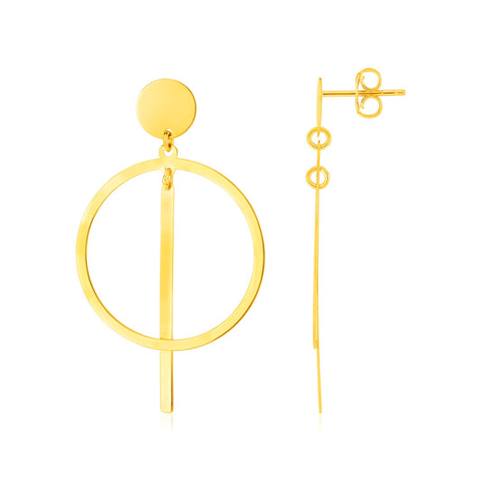 14K Yellow Gold Polished Circle and Bar Earrings - The Best Accessory