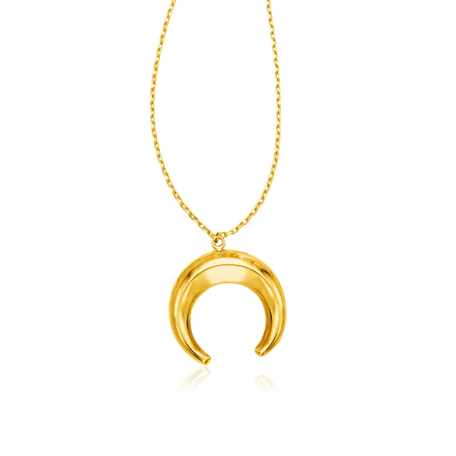 14k Yellow Gold 17 inch Necklace with Domed Moon Motif Pendant - The Best Accessory