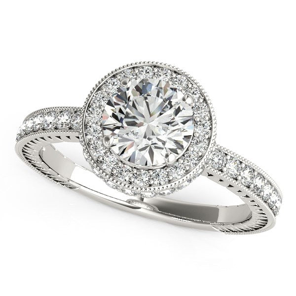 14k White Gold Milgrain Border Diamond Pave Engagement Ring (1 1/2 cttw) - The Best Accessory