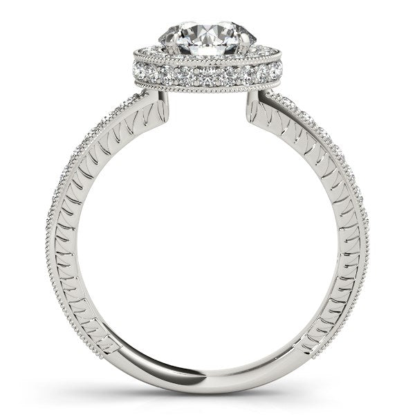 14k White Gold Milgrain Border Diamond Pave Engagement Ring (1 1/2 cttw) - The Best Accessory