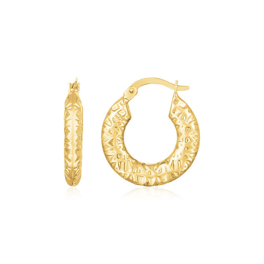 14K Yellow Gold Puffed Textured Hoops - The Best Accessory