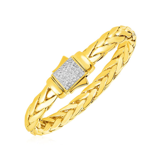 Woven Rope Bracelet with Diamond Accented Clasp in 14k Yellow Gold - The Best Accessory