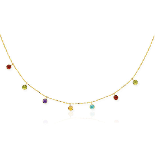 14k Yellow Gold Cable Chain Necklace with Round Multi-Tone Charms - The Best Accessory