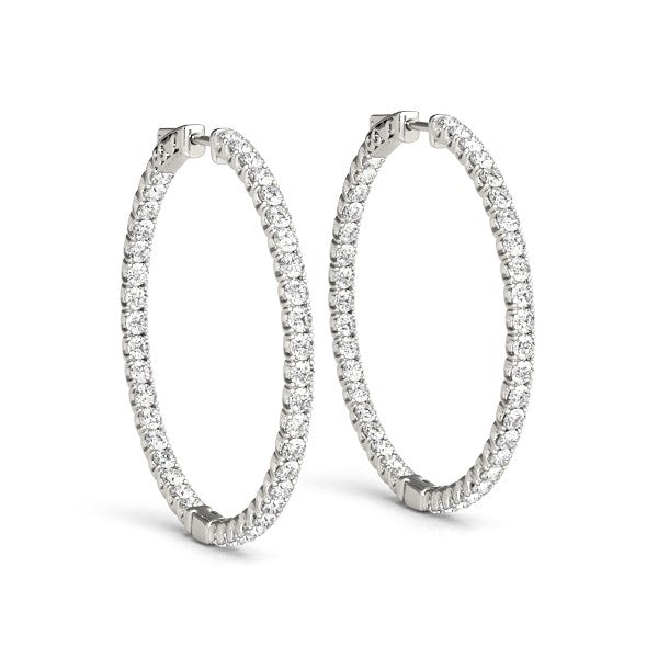 14k White Gold Diamond Hoop Earrings with Shared Prong Setting (2 cttw) - The Best Accessory
