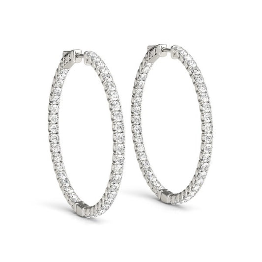 14k White Gold Diamond Hoop Earrings with Shared Prong Setting (2 cttw) - The Best Accessory