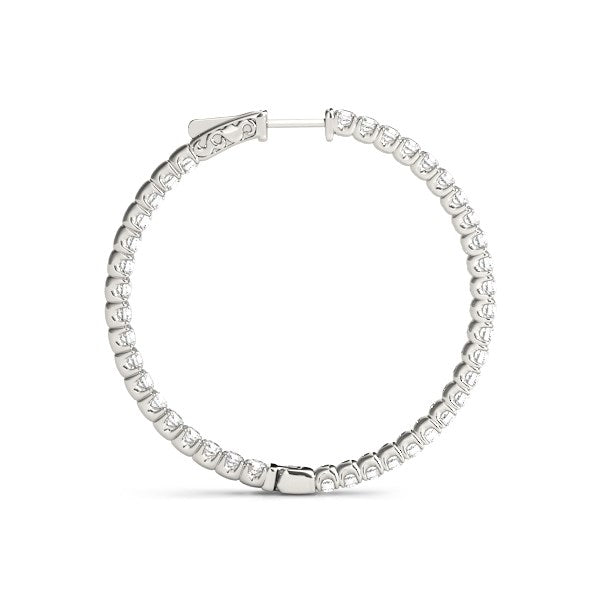 14k White Gold Diamond Hoop Earrings with Shared Prong Setting (2 cttw) - The Best Accessory