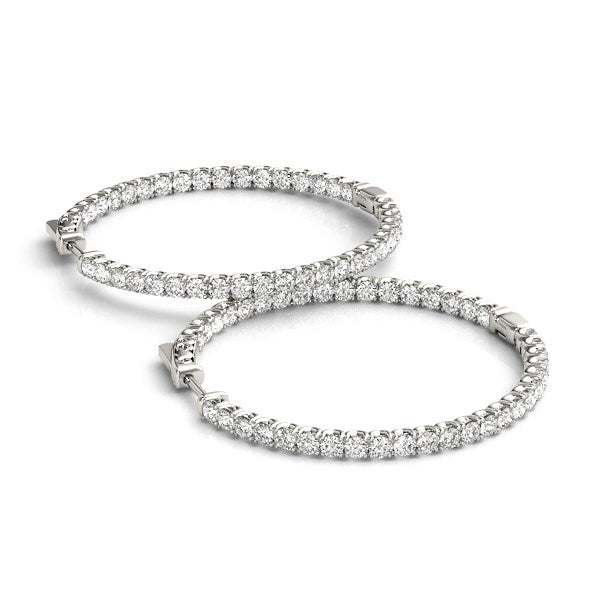 14k White Gold Diamond Hoop Earrings with Shared Prong Setting (2 cttw) - The Best Accessory