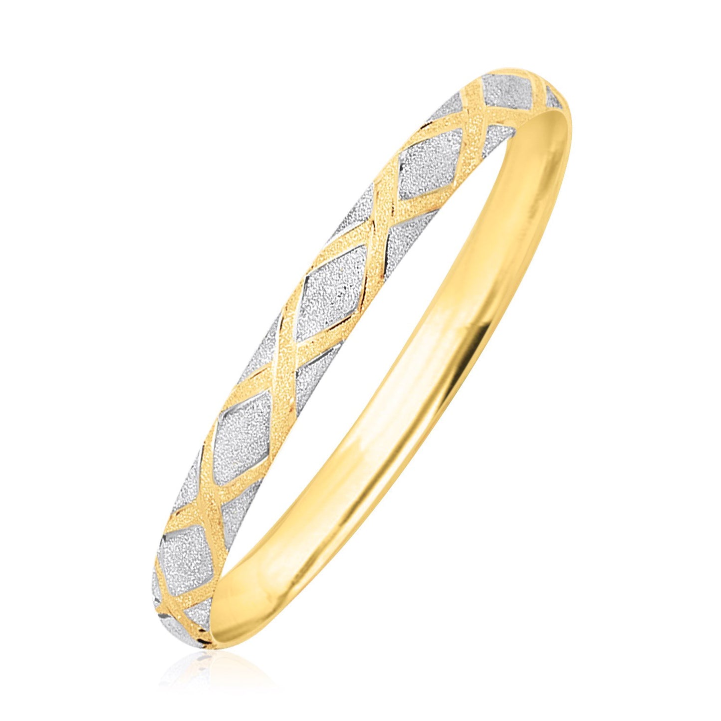 10k Two-Tone Gold Geometric Diamond Motif Bangle (6.00 mm) - The Best Accessory