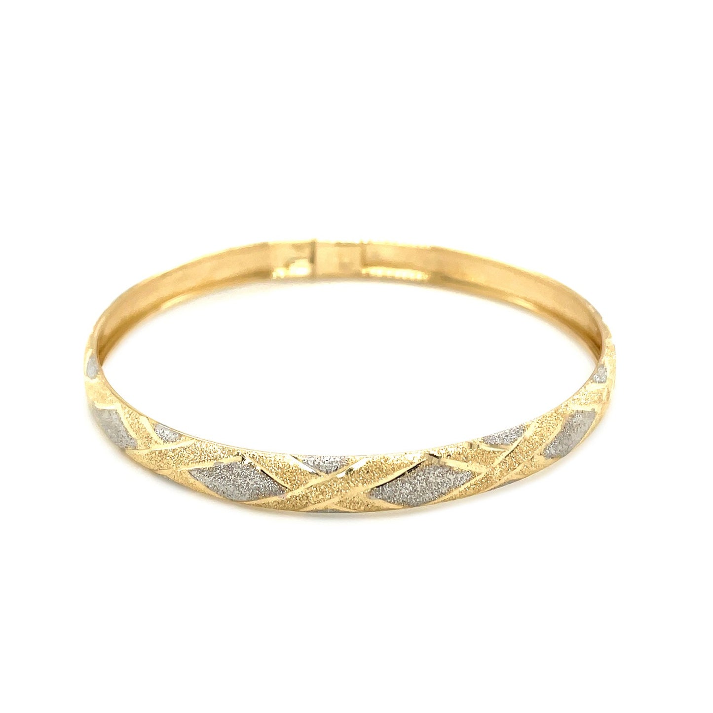 10k Two-Tone Gold Geometric Diamond Motif Bangle (6.00 mm) - The Best Accessory