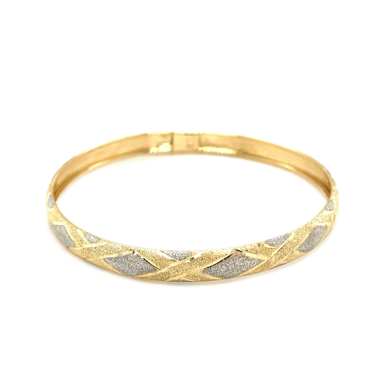 10k Two-Tone Gold Geometric Diamond Motif Bangle (6.00 mm) - The Best Accessory