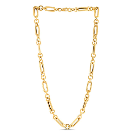 14k Yellow Gold Italian Alternating Paperclip Round Links Chain Necklace - The Best Accessory
