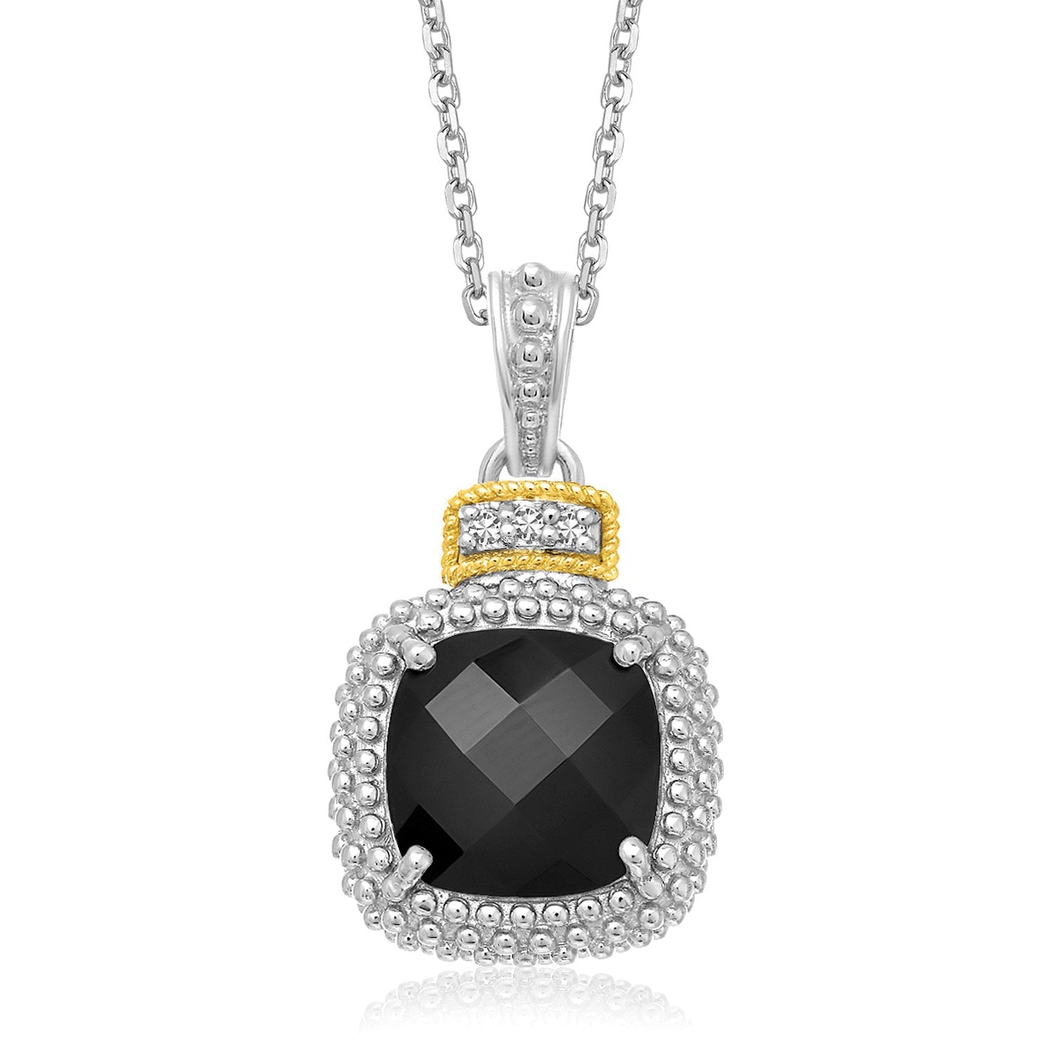 18k Yellow Gold & Sterling Silver Popcorn Cushion Black Onyx and Diamond Pendant - The Best Accessory