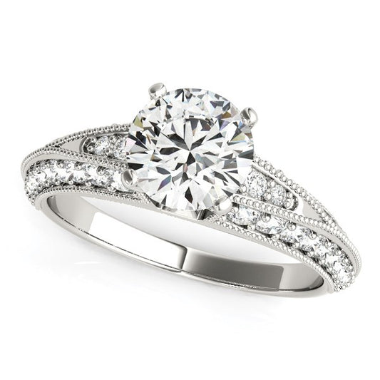 14k White Gold Pronged Round Antique Diamond Engagement Ring (1 1/2 cttw) - The Best Accessory