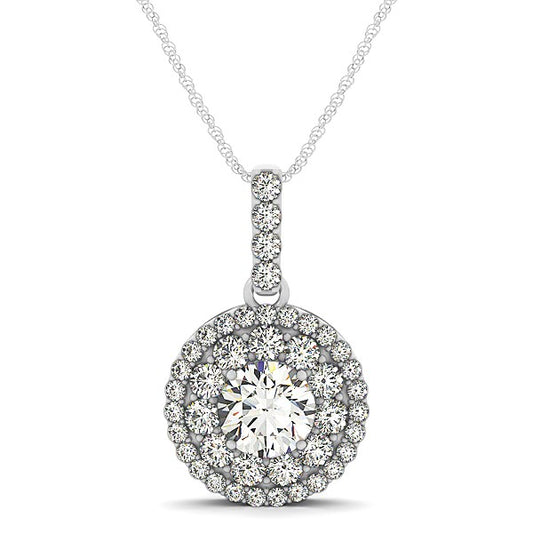 14k White Gold Diamond Halo Round Shape Pendant (1 1/4 cttw) - The Best Accessory