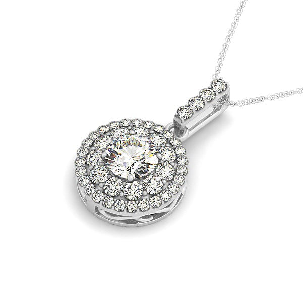 14k White Gold Diamond Halo Round Shape Pendant (1 1/4 cttw) - The Best Accessory