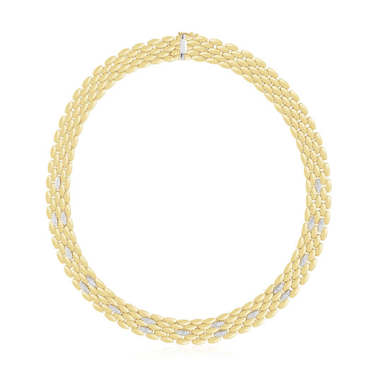 14k Two Tone Gold High Polish Diamond Panther Necklace (12mm) - The Best Accessory