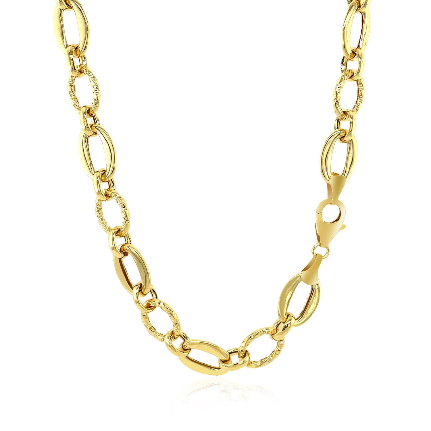 Shiny and Textured Oval Link Necklace in 14k Yellow Gold - The Best Accessory