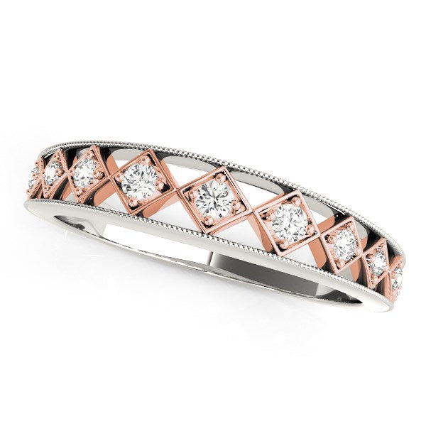 14k White Gold And Rose Gold Unique Diamond Wedding Band (1/10 cttw) - The Best Accessory