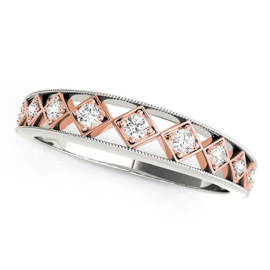 14k White Gold And Rose Gold Unique Diamond Wedding Band (1/10 cttw) - The Best Accessory
