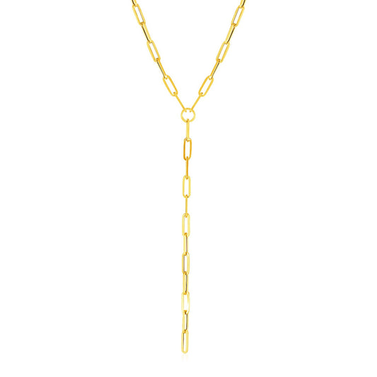 14k Yellow Gold Paperclip Chain Lariat Necklace - The Best Accessory