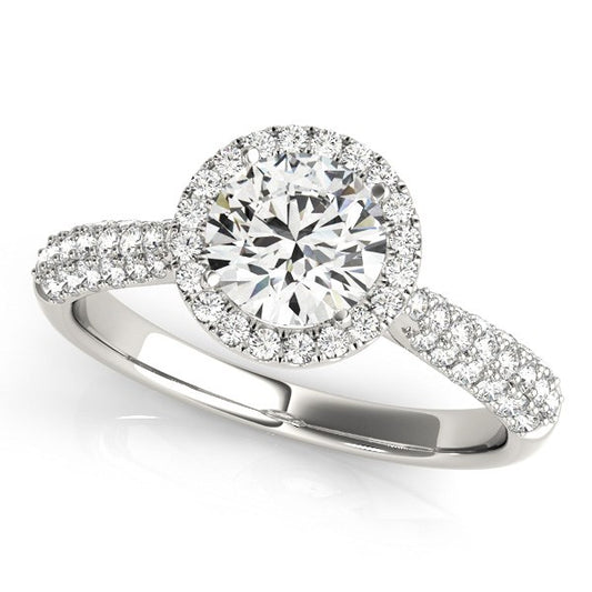 14k White Gold Halo Diamond Engagement Ring with Pave Band (1 1/3 cttw) - The Best Accessory
