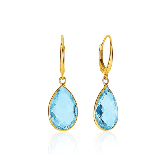 Drop Earrings with Pear-Shaped Blue Topaz Briolettes in 14k Yellow Gold - The Best Accessory