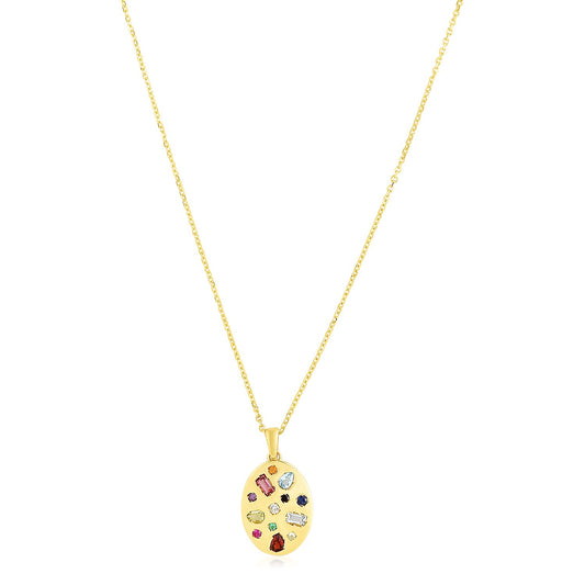 14k Yellow Gold High Polish Oval Gemstone Inlay Necklace - The Best Accessory