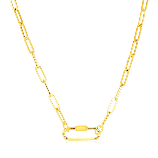 14k Yellow Gold Paperclip Chain Necklace with Oval Carabiner Clasp - The Best Accessory