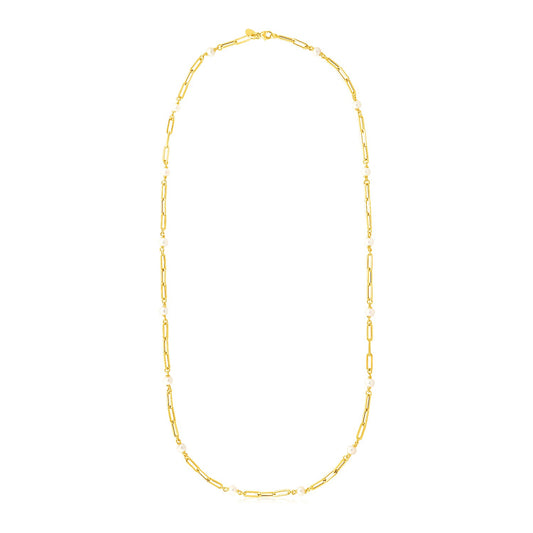 14k Yellow Gold Paperclip Chain and Pearl Necklace - The Best Accessory
