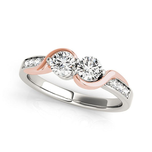 14k White And Rose Gold Round Two Diamond Curved Band Ring (5/8 cttw) - The Best Accessory