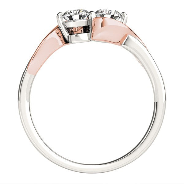 14k White And Rose Gold Round Two Diamond Curved Band Ring (5/8 cttw) - The Best Accessory