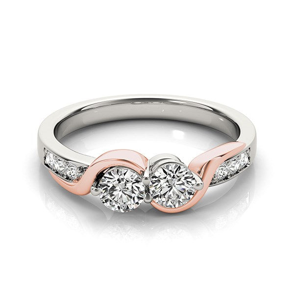 14k White And Rose Gold Round Two Diamond Curved Band Ring (5/8 cttw) - The Best Accessory