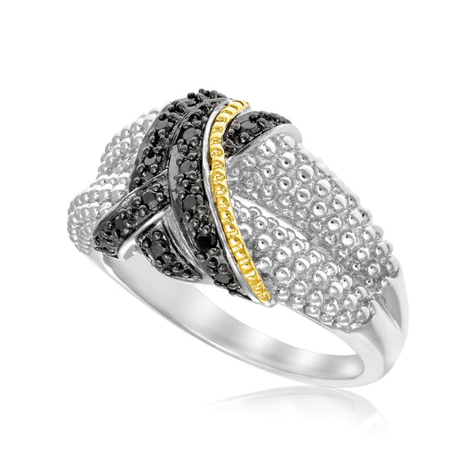 18k Yellow Gold & Sterling Silver Entwined Popcorn Ring with Black Diamonds - The Best Accessory