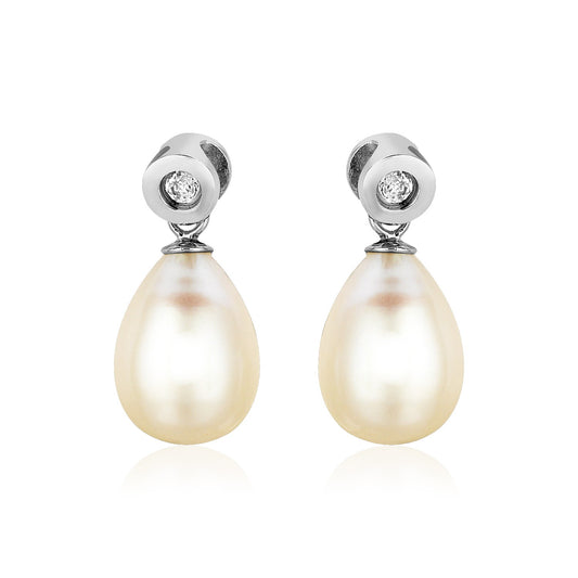 Sterling Silver Earrings with Pear Shaped Freshwater Pearls and Cubic Zirconias - The Best Accessory