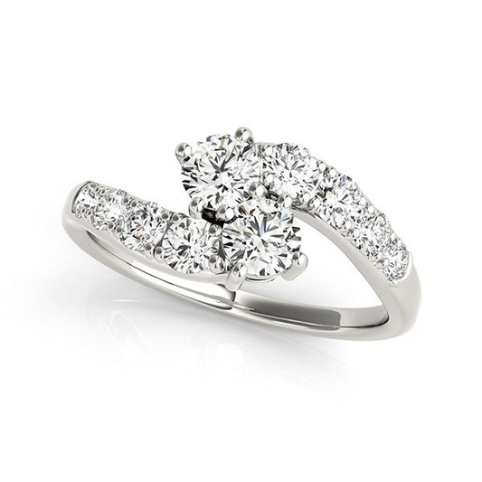 14k White Gold Two Stone Overlap Design Diamond Ring (1 cttw) - The Best Accessory