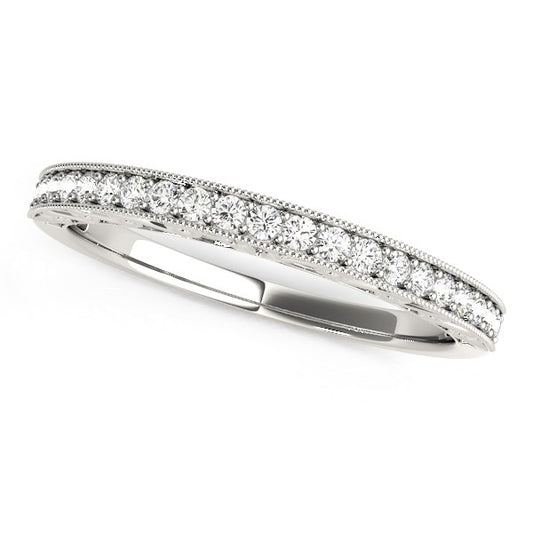 14k White Gold Milgrain Bordered Round Diamond Wedding Band (1/6 cttw) - The Best Accessory