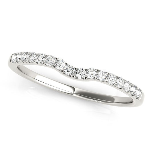 14k White Gold Curved Pave Setting Diamond Wedding Ring (1/8 cttw) - The Best Accessory
