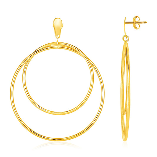 14k Yellow Gold Post Earrings with Open Polished Circle Dangles - The Best Accessory