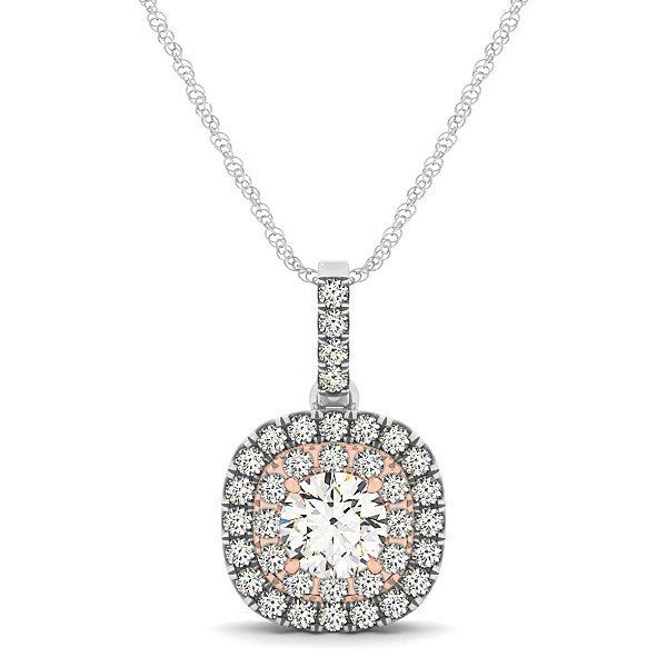 14k White And Rose Gold Cushion Shape Halo Diamond Pendant (1/2 cttw) - The Best Accessory